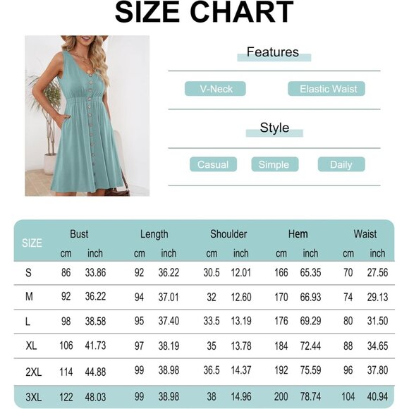 🆕Women Light Green Polyester Sleeveless Button Down A-Line  Dress with Pocket - Picture 4 of 4